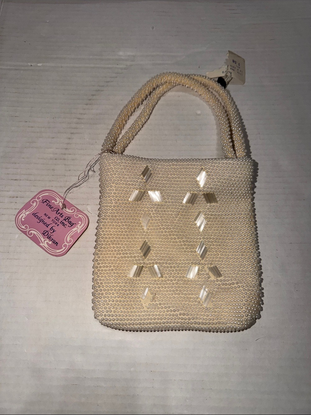 Vintage Beaded Cream Mini Tote Bag with Decorative Accents